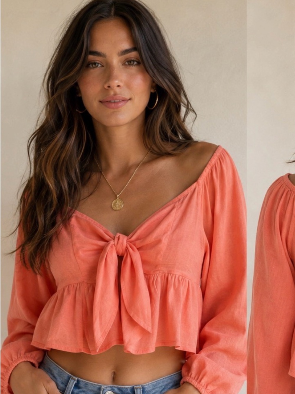 Patrons of Peace Coral Tie-Front Crop Top